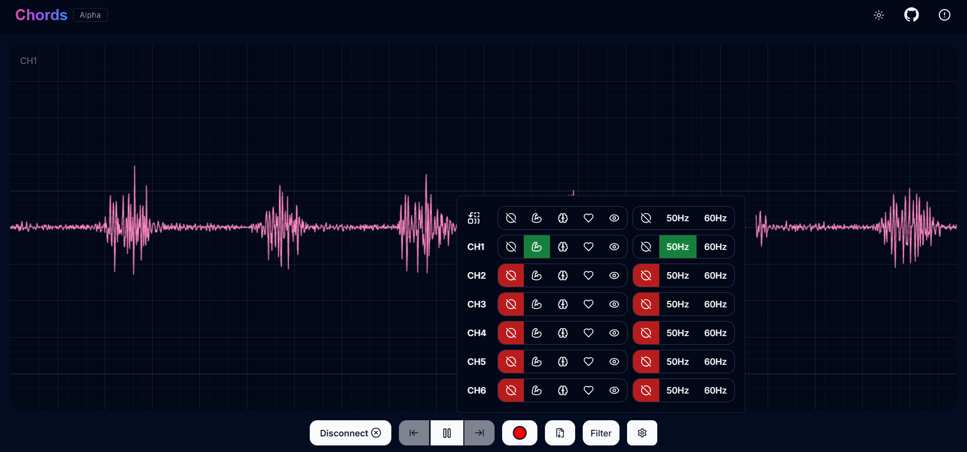 Memvisualisasikan sinyal EMG di Chords Web